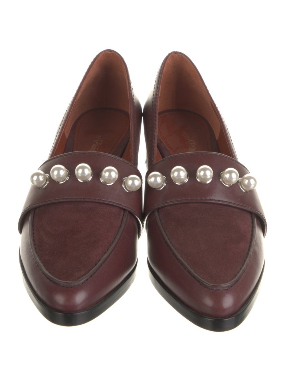 3.1 PHILLIP LIM WINN LOAFERS MALBEC MAROON LEATHER & PEARL ACCENTS W/SUEDE TOP 9 - Picture 11 of 16
